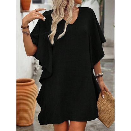 Tendance du moment ⭐💃 Robe élégante à col V et volants – Une silhouette flatteuse pour toutes les morphologies