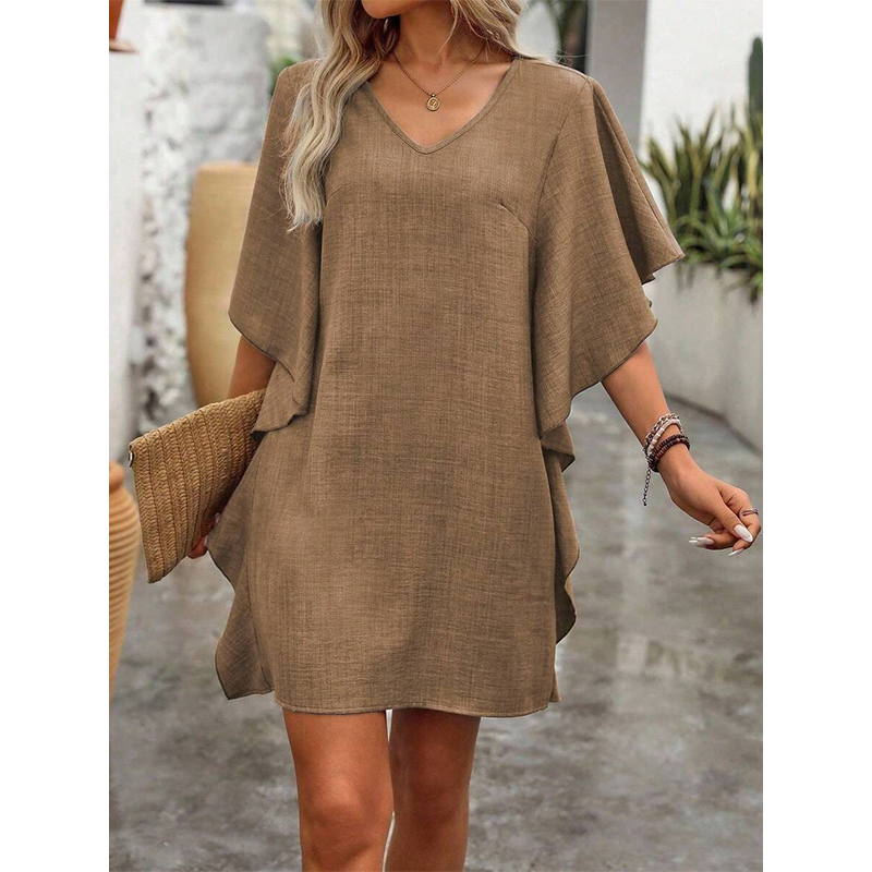 Tendance du moment ⭐💃 Robe élégante à col V et volants – Une silhouette flatteuse pour toutes les morphologies