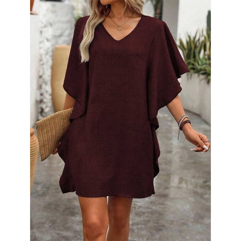 Tendance du moment ⭐💃 Robe élégante à col V et volants – Une silhouette flatteuse pour toutes les morphologies