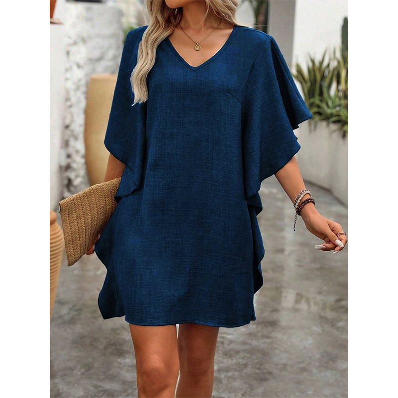 Tendance du moment ⭐💃 Robe élégante à col V et volants – Une silhouette flatteuse pour toutes les morphologies