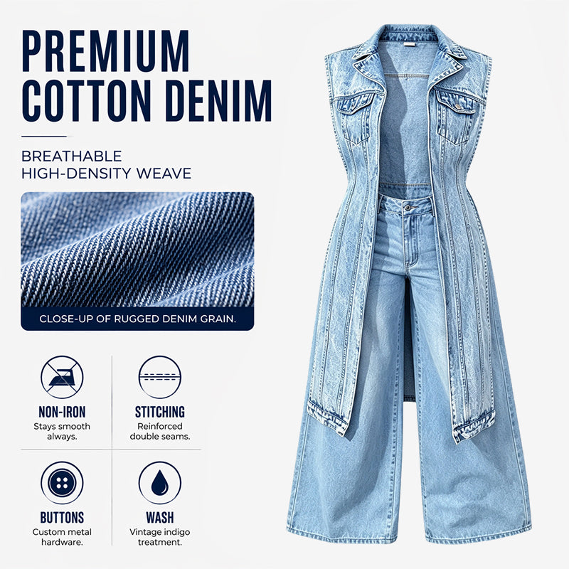 👗 50% DE RÉDUCTION! 👖 Robe Gilet en Jean Sans Manches Fente Haute – Coupe fluide, denim léger & style tendance – Parfaite pour l'été et les journées décontractées ☀️