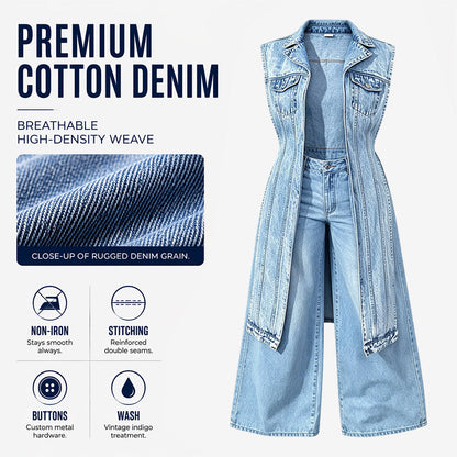 👗 50% DE RÉDUCTION! 👖 Robe Gilet en Jean Sans Manches Fente Haute – Coupe fluide, denim léger & style tendance – Parfaite pour l'été et les journées décontractées ☀️