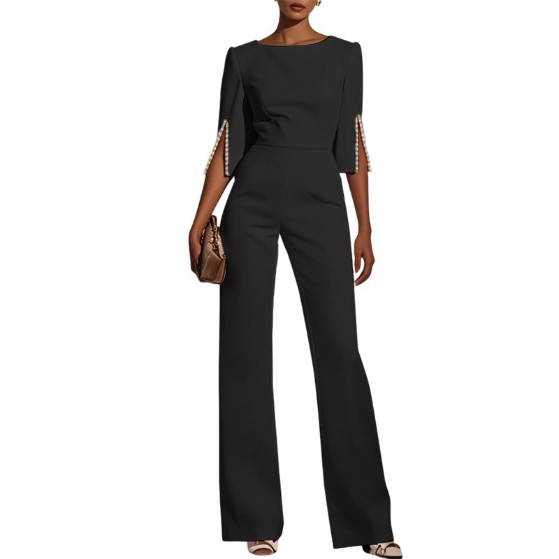 ✨Élégant, schmal geschnittener Jumpsuit mit Perlenverzierung