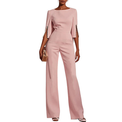 ✨Élégant, schmal geschnittener Jumpsuit mit Perlenverzierung