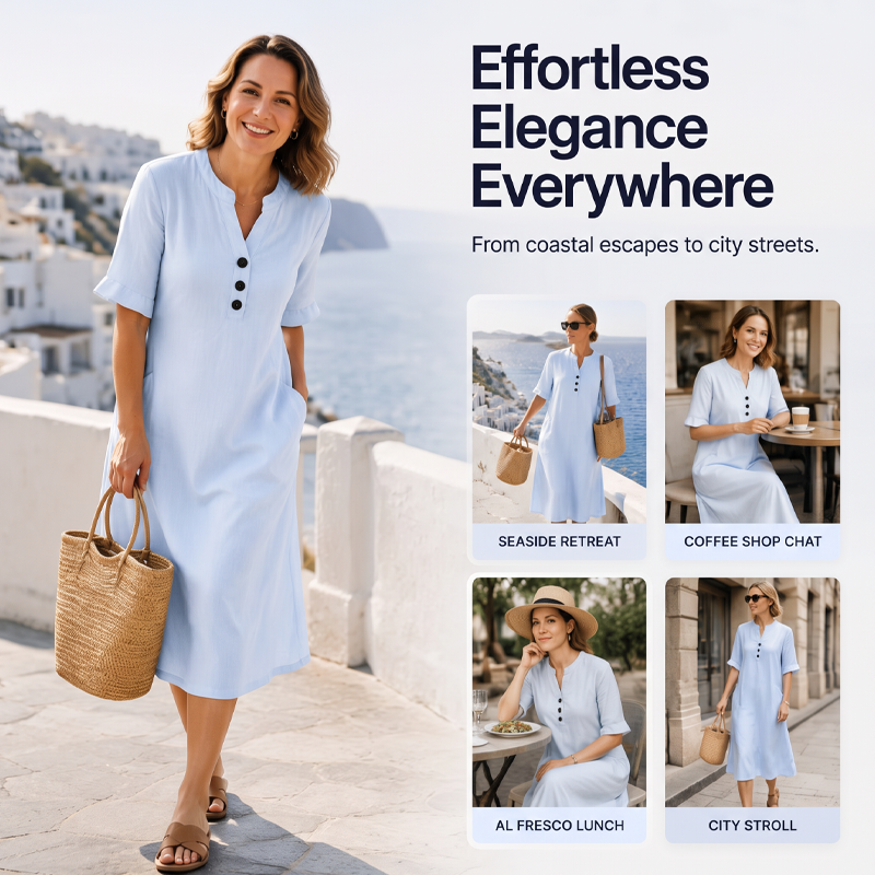 Robe d'été décontractée à boutons pour femme