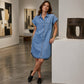👗 Robe Chemise en Jean Femme – Manches Courtes, Col Chemise, Boutons sur le Devant et Poches🔥-52%🍃 Robe chemise jean femme confortable, facile à associer au quotidien