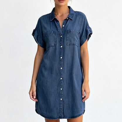 👗 Robe Chemise en Jean Femme – Manches Courtes, Col Chemise, Boutons sur le Devant et Poches🔥-52%🍃 Robe chemise jean femme confortable, facile à associer au quotidien