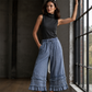 Pantalon large en denim Tencel à ourlet volanté pour femme