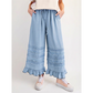 Pantalon large en denim Tencel à ourlet volanté pour femme