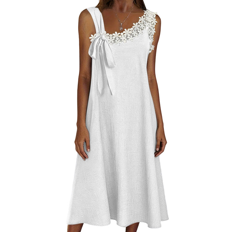 Robe élégante en dentelle avec nœud aux épaules pour femme