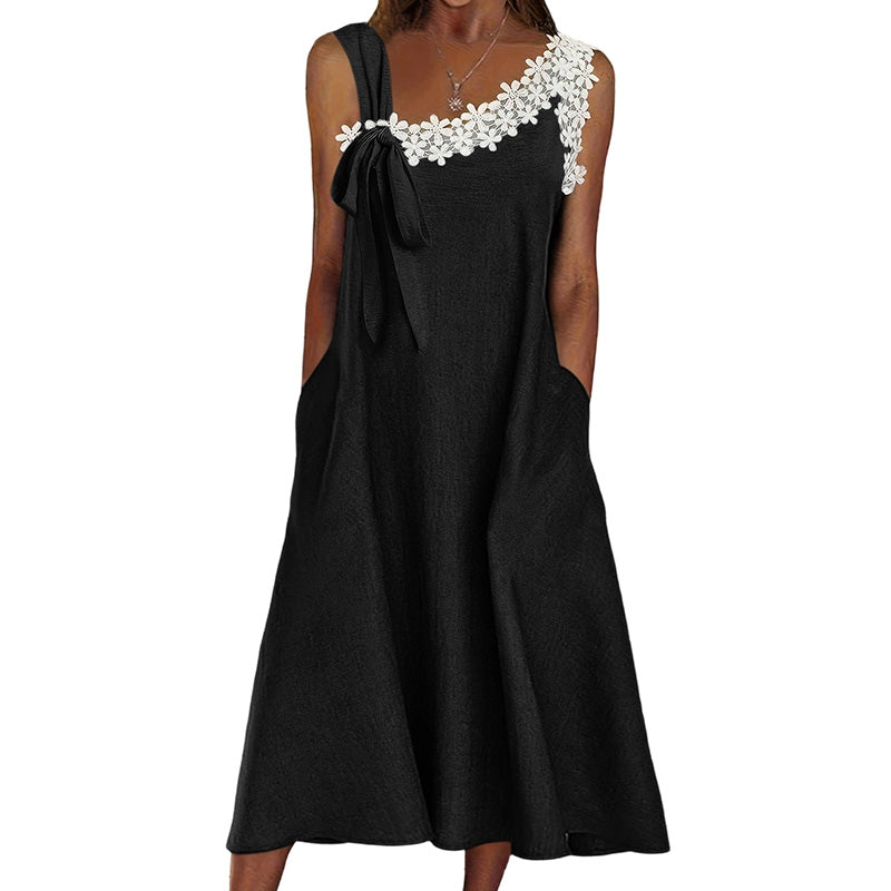 Robe élégante en dentelle avec nœud aux épaules pour femme