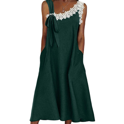 Robe élégante en dentelle avec nœud aux épaules pour femme