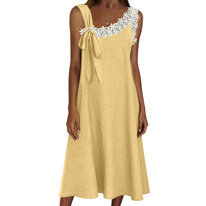 Robe élégante en dentelle avec nœud aux épaules pour femme