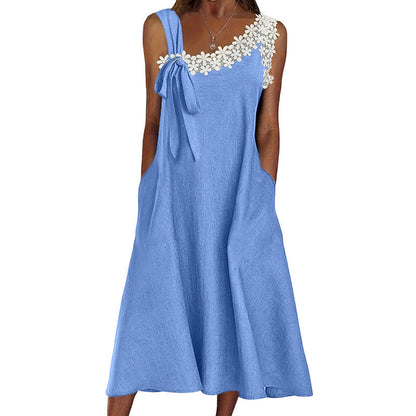 Robe élégante en dentelle avec nœud aux épaules pour femme
