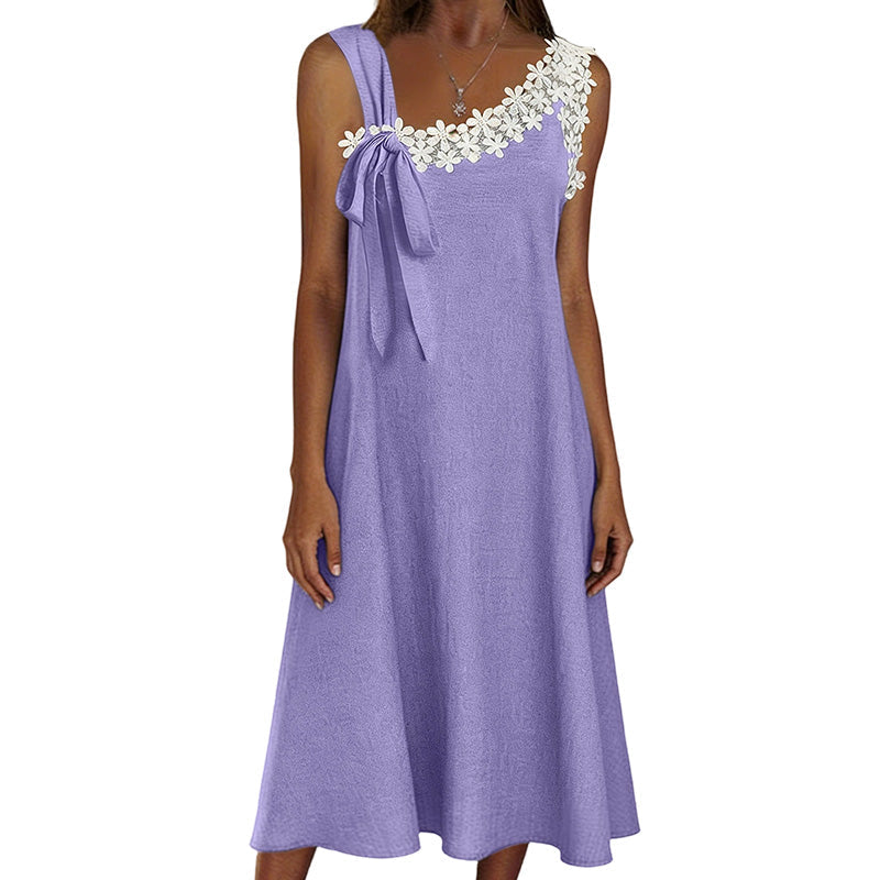 Robe élégante en dentelle avec nœud aux épaules pour femme