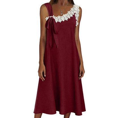 Robe élégante en dentelle avec nœud aux épaules pour femme