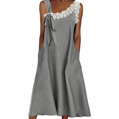Robe élégante en dentelle avec nœud aux épaules pour femme