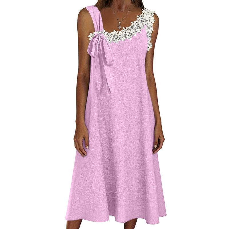 Robe élégante en dentelle avec nœud aux épaules pour femme