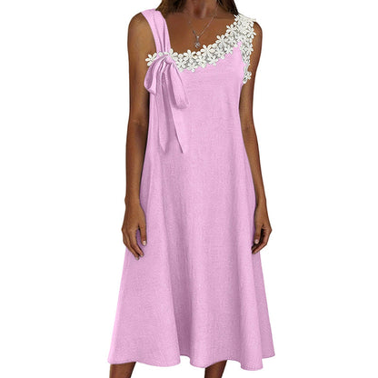 Robe élégante en dentelle avec nœud aux épaules pour femme