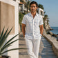 👔 -50% ! 📐 Chemise Homme à Imprimé Géométrique – Coupe Décontractée & Manches Courtes – Tissu Doux & Tombant Fluide pour Plage et Vacances 🌴