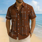 👔 -50% ! 📐 Chemise Homme à Imprimé Géométrique – Coupe Décontractée & Manches Courtes – Tissu Doux & Tombant Fluide pour Plage et Vacances 🌴