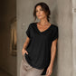 T-shirt décontracté à col en V et manches courtes pour femme
