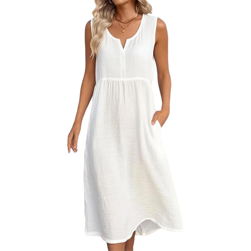 🌿Robe sans manches en coton et lin pour femme