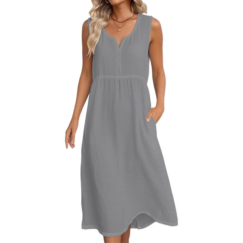 🌿Robe sans manches en coton et lin pour femme