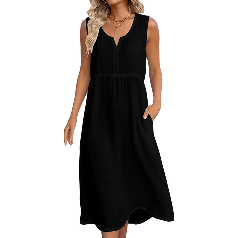 🌿Robe sans manches en coton et lin pour femme
