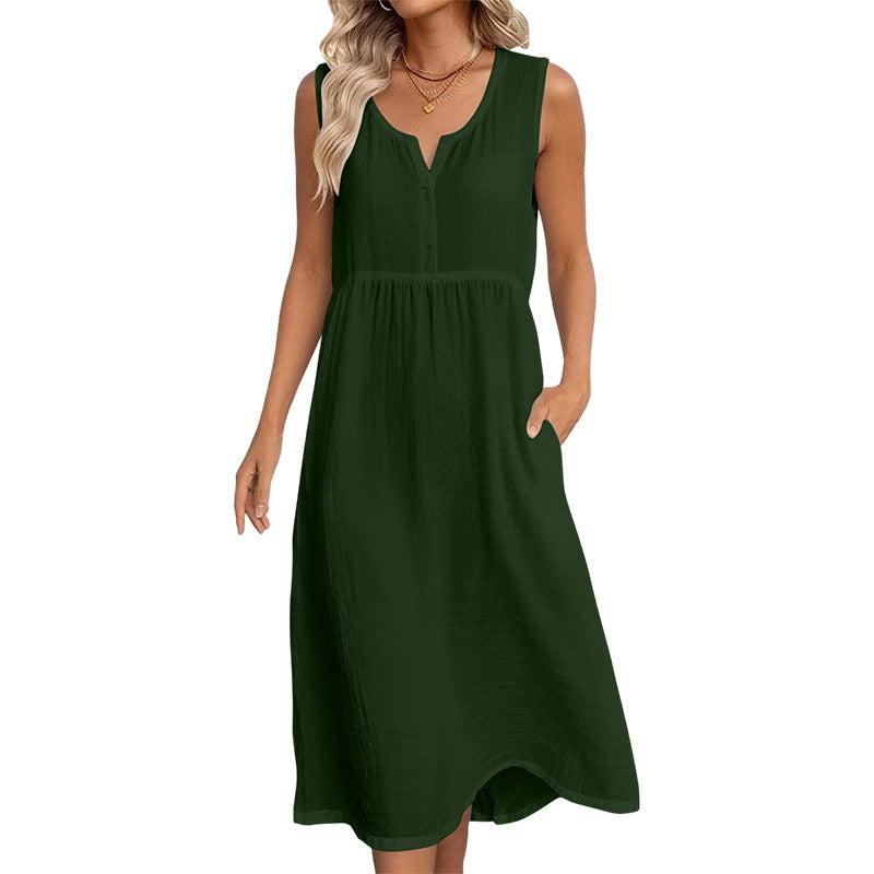 🌿Robe sans manches en coton et lin pour femme