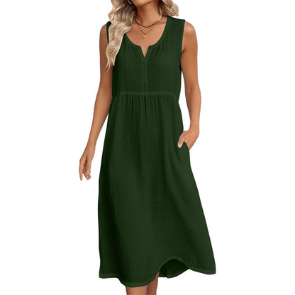 🌿Robe sans manches en coton et lin pour femme