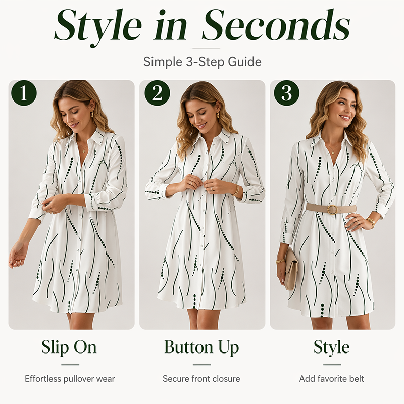 Robe-Chemise Midi Femme Imprimé Graphique Abstrait, Col Chemise, Manches Longues Ouverte à Boutons, Coupe Flare Élégante🔥-48%🍃 plusieurs coloris pour toutes morphologies