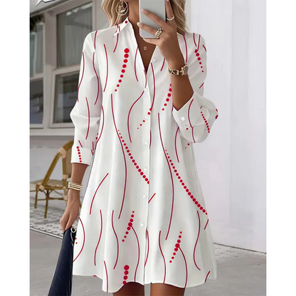 Robe-Chemise Midi Femme Imprimé Graphique Abstrait, Col Chemise, Manches Longues Ouverte à Boutons, Coupe Flare Élégante🔥-48%🍃 plusieurs coloris pour toutes morphologies