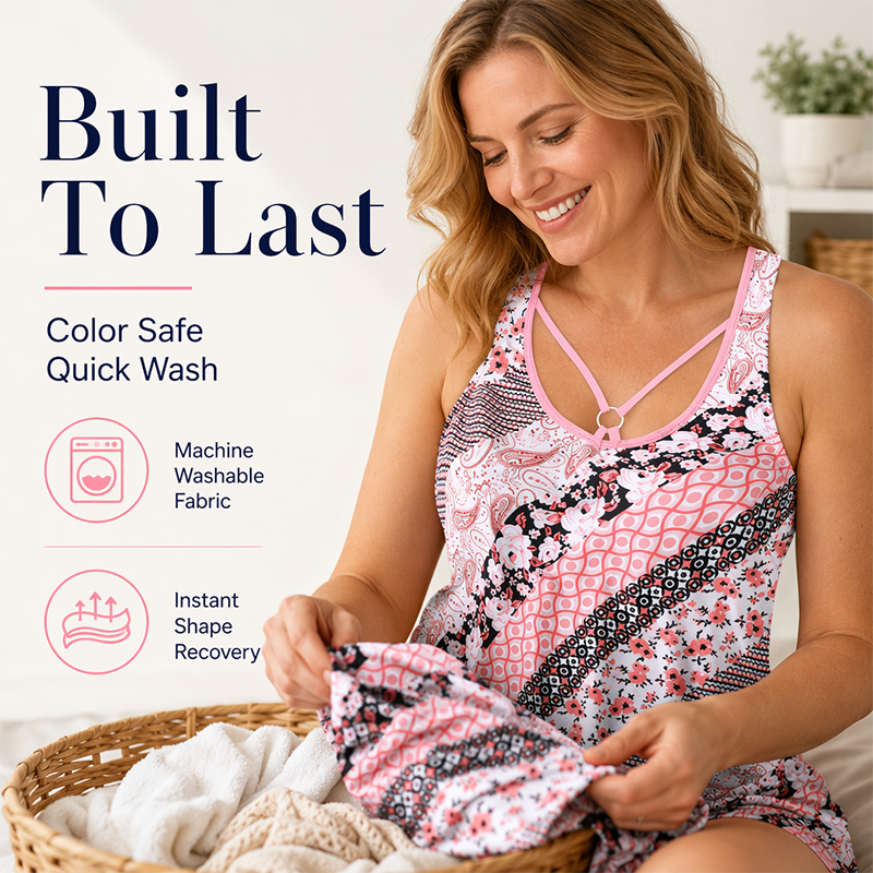 Ensemble tankini imprimé pour femmes grandes tailles, composé d'un maillot de bain deux pièces avec jupe et shorty