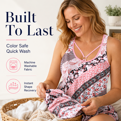 Ensemble tankini imprimé pour femmes grandes tailles, composé d'un maillot de bain deux pièces avec jupe et shorty