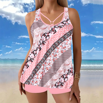 Ensemble tankini imprimé pour femmes grandes tailles, composé d'un maillot de bain deux pièces avec jupe et shorty