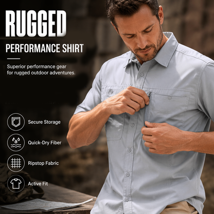👕 Chemise de Randonnée Homme Manches Courtes – Tissu Ripstop Haute Densité – Anti-Déchirure & Anti-Plis for Plein Air