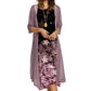 ✨Ensemble 2 Pièces Femme Robe Midi Imprimé Floral + Gilet Long Transparent Manches 3/4🔥femme confortable