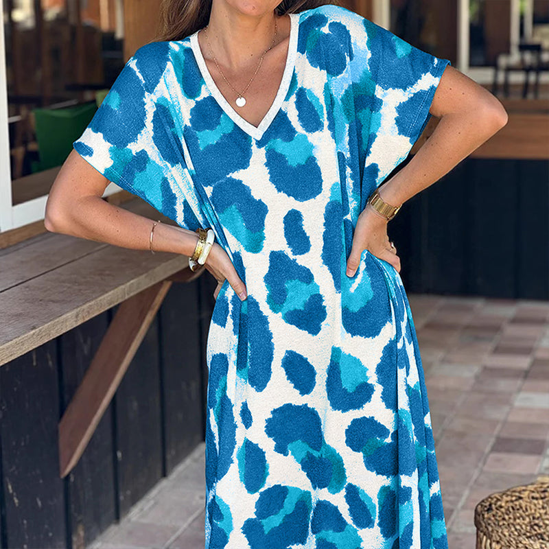 Robe décontractée à col en V et imprimé léopard pour femme