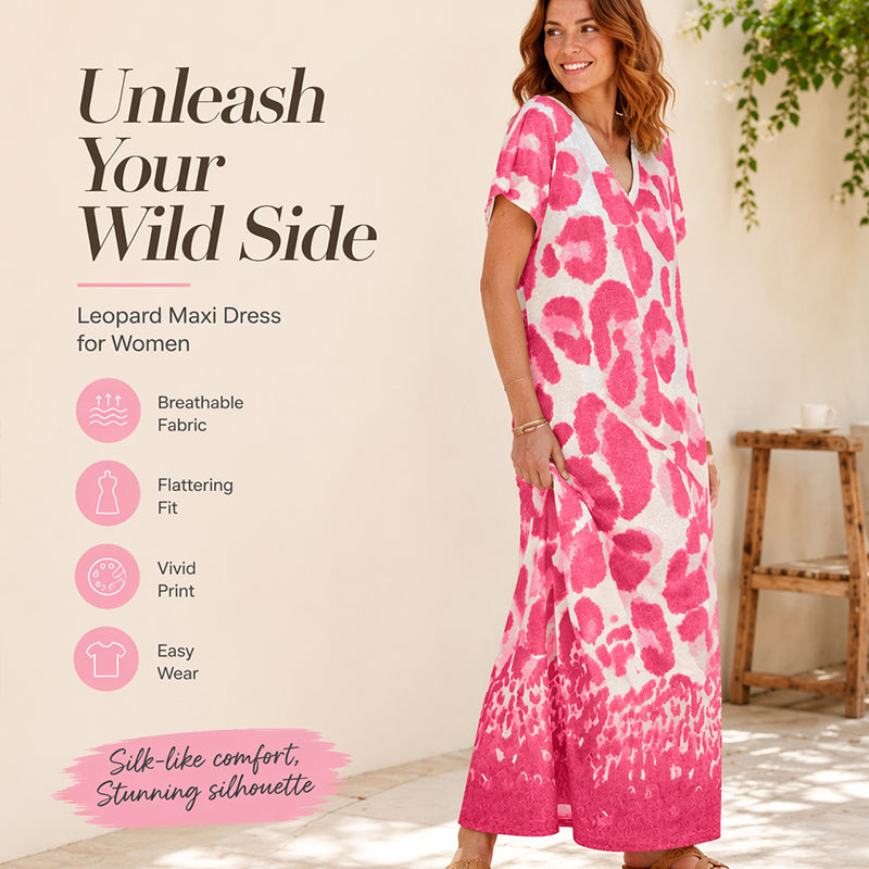 Robe décontractée à col en V et imprimé léopard pour femme
