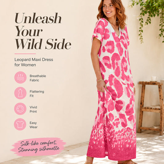 Robe décontractée à col en V et imprimé léopard pour femme