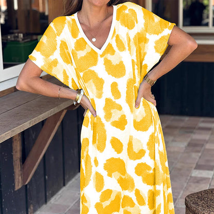 Robe décontractée à col en V et imprimé léopard pour femme