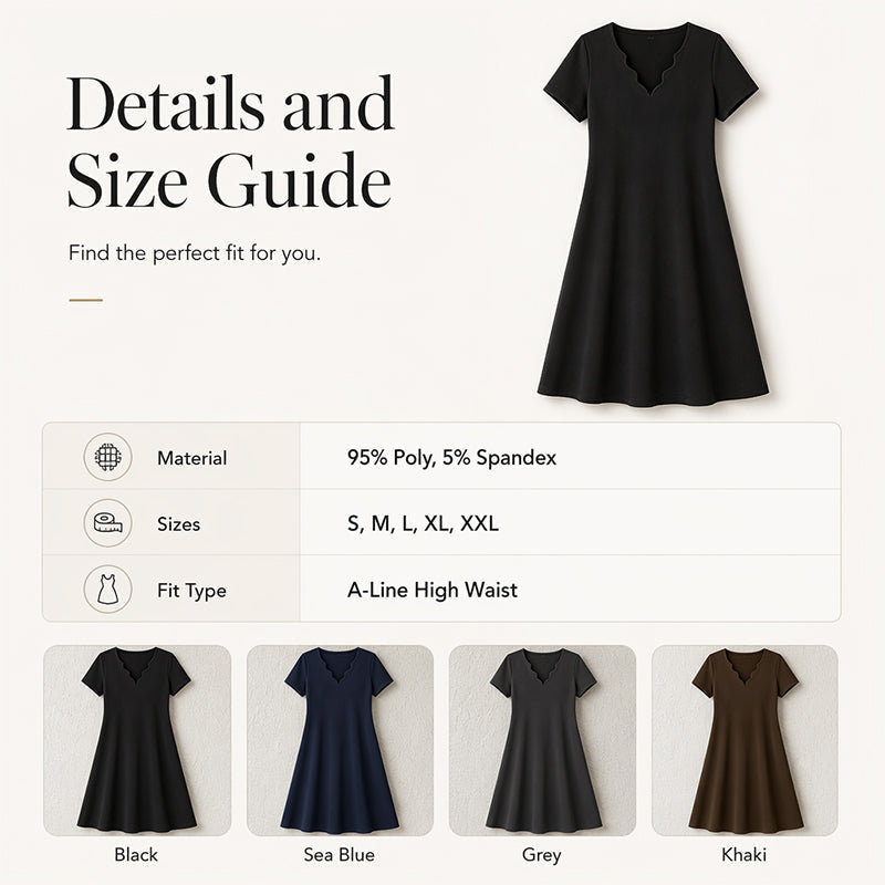 Robe unie à col en V festonné et taille haute pour femme