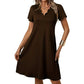 Robe unie à col en V festonné et taille haute pour femme