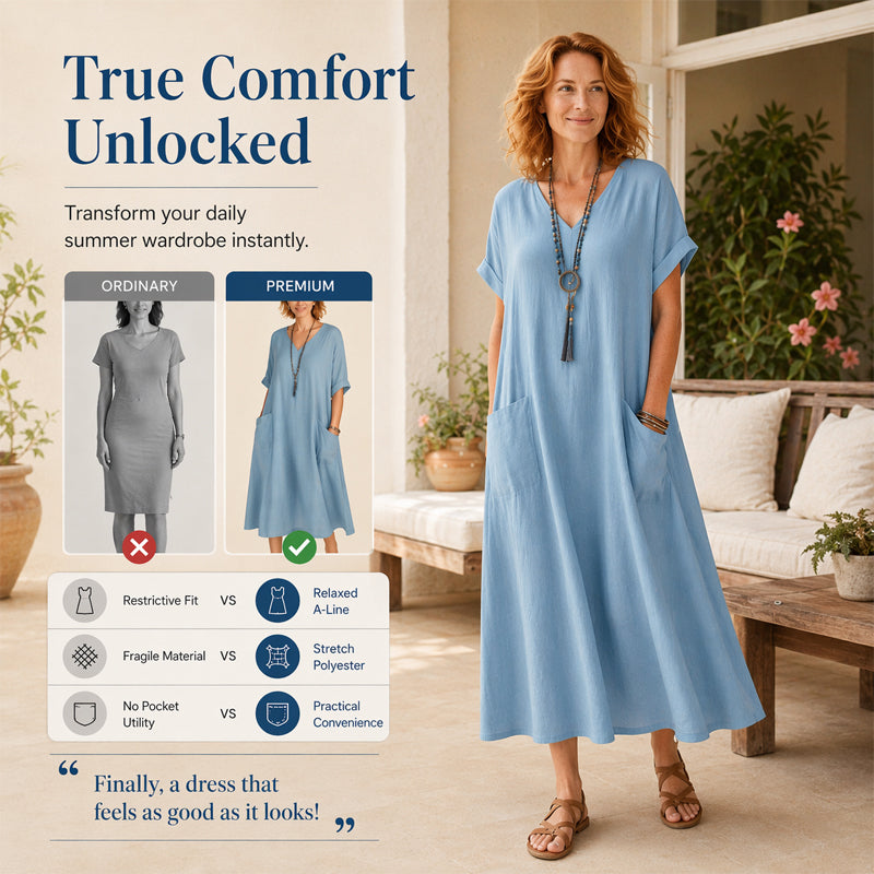 Robe longue de vacances ample à col en V pour femme