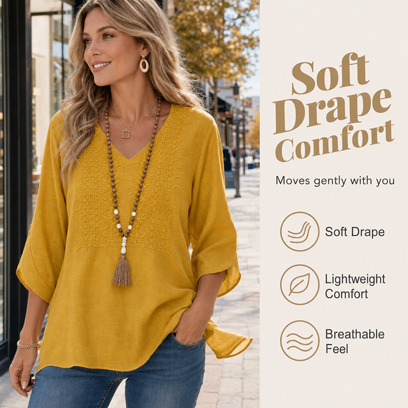 🔥‑50 % – OFFRE LIMITÉE ! Haut décontracté femme à col V et broderies 👚✨