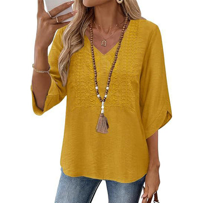 🔥‑50 % – OFFRE LIMITÉE ! Haut décontracté femme à col V et broderies 👚✨