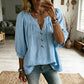 Blouse Tunique Femme Coupe Ample Col V Fendu, Manches 3/4 Bouffantes, Boutons Décoratifs, Style Décontracté Quotidien🔥-57%🍃 pour toutes silhouettes