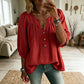 Blouse Tunique Femme Coupe Ample Col V Fendu, Manches 3/4 Bouffantes, Boutons Décoratifs, Style Décontracté Quotidien🔥-57%🍃 pour toutes silhouettes