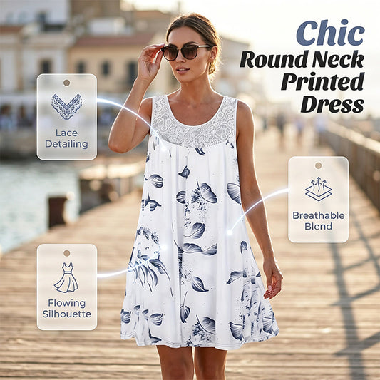 Robe imprimée sans manches à col rond pour femme